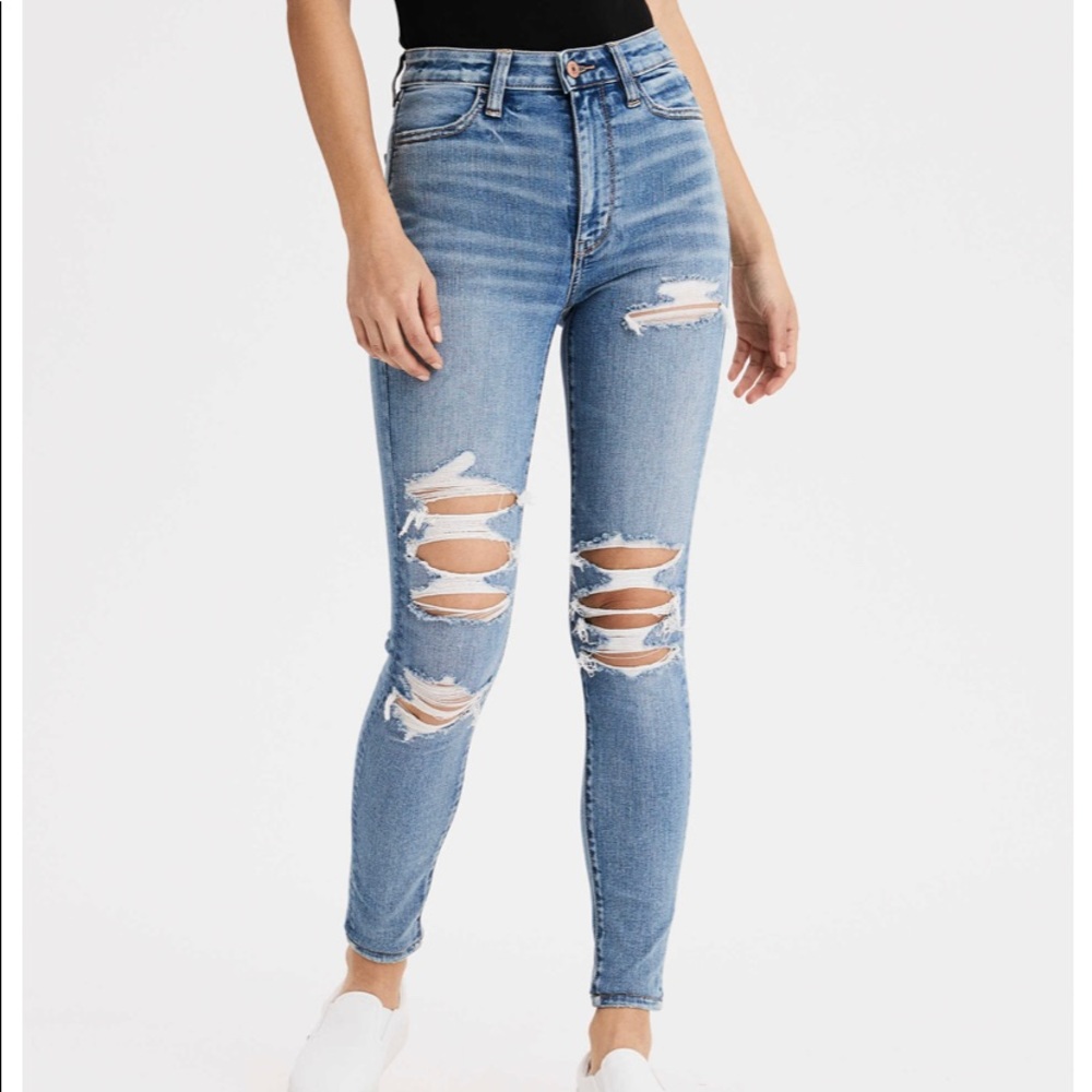 American Eagle high rise distressed jeans